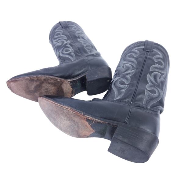 Dan Post Leather Cowboy Boots Men Size 8 Black Western Round Toe Boots - Picture 3 of 7